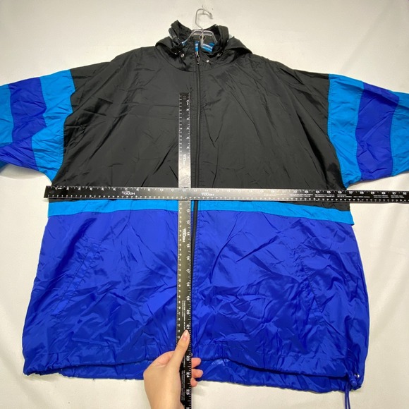 VTG Cheetah Windbreaker Jacket Men XL Blue BlackMesh Lined Hooded Long Sleeve - Picture 6 of 15